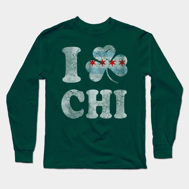 Chicago Flag Irish Shamrock St Patricks Day CHI Long Sleeve T-Shirt by E